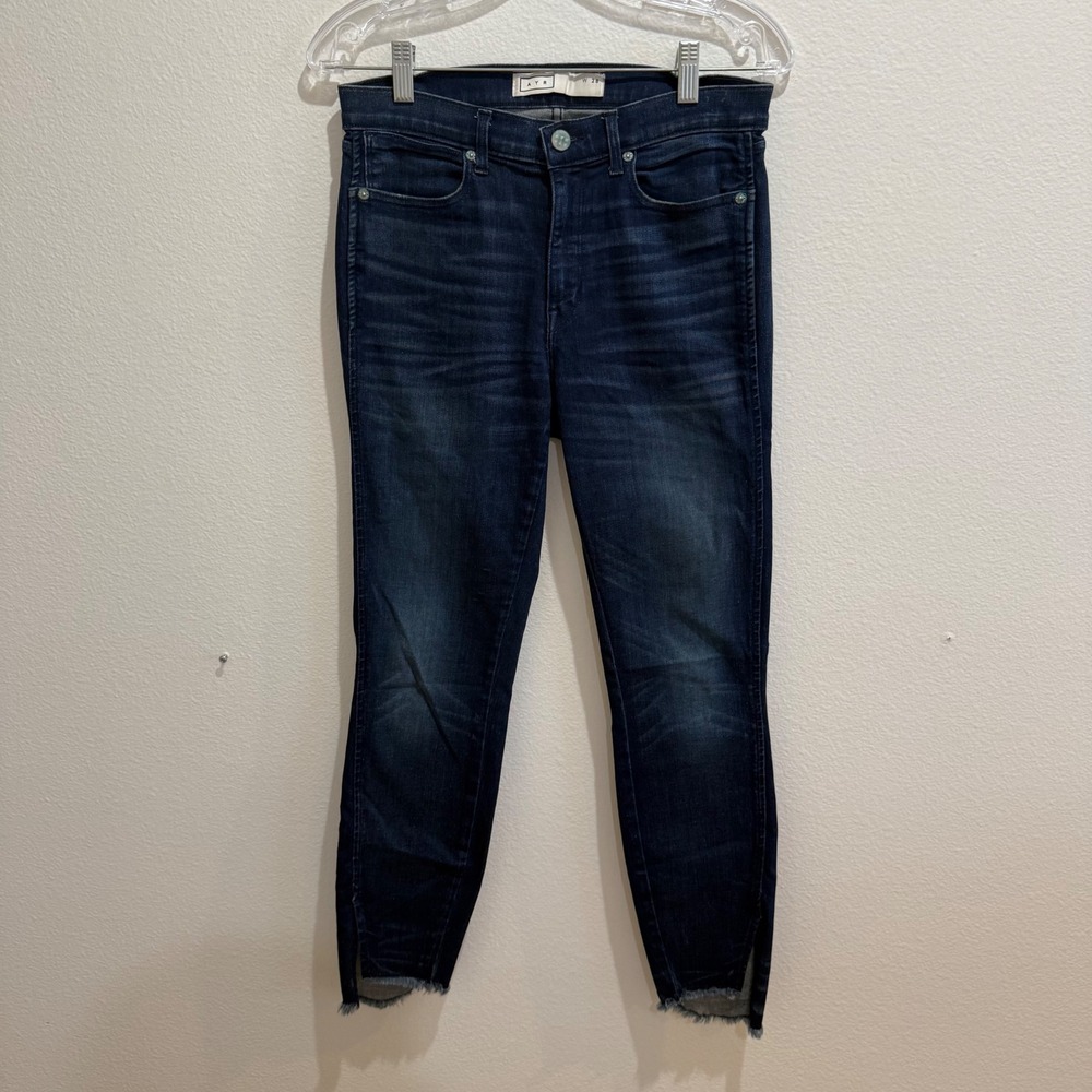 AYR Women Dark Wash Skinny Jeans Step Hem Raw Edge Size 28 Made in USA